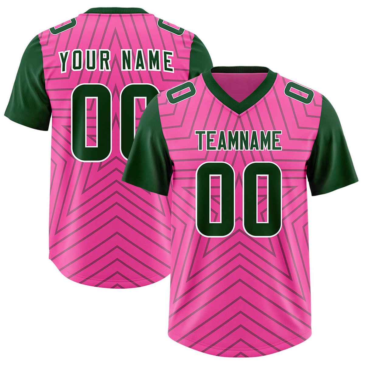 Custom Pink Green Personalized Star Pattern Raglan Sleeves Authentic Football Jersey