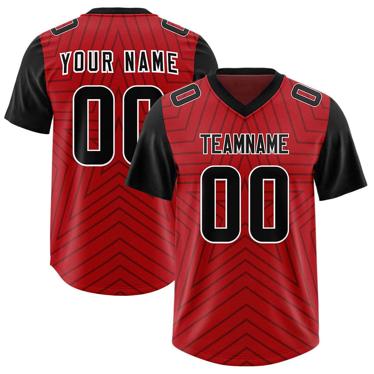 Custom Red Black Personalized Star Pattern Raglan Sleeves Authentic Football Jersey