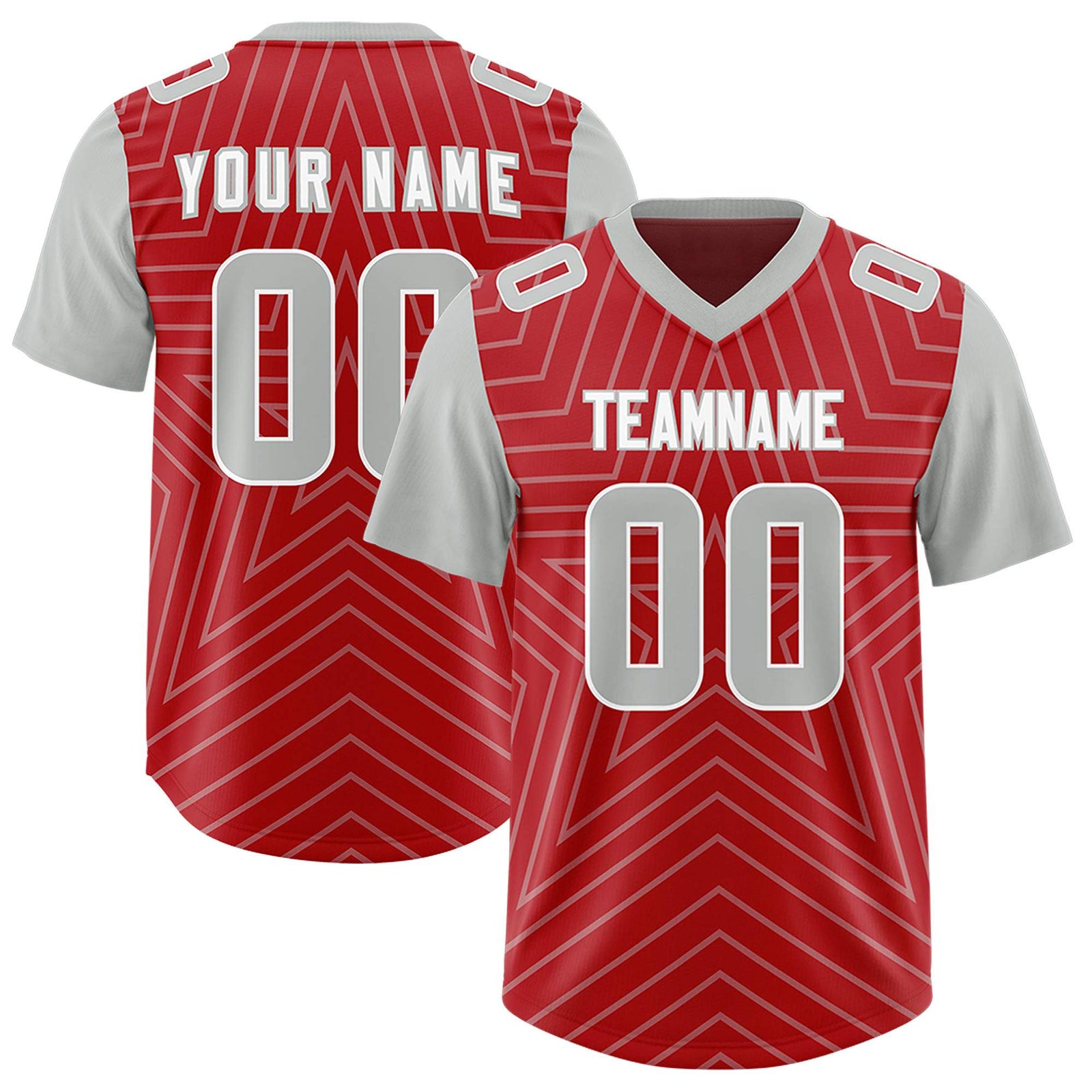 Custom Red Gray Personalized Star Pattern Raglan Sleeves Authentic Football Jersey