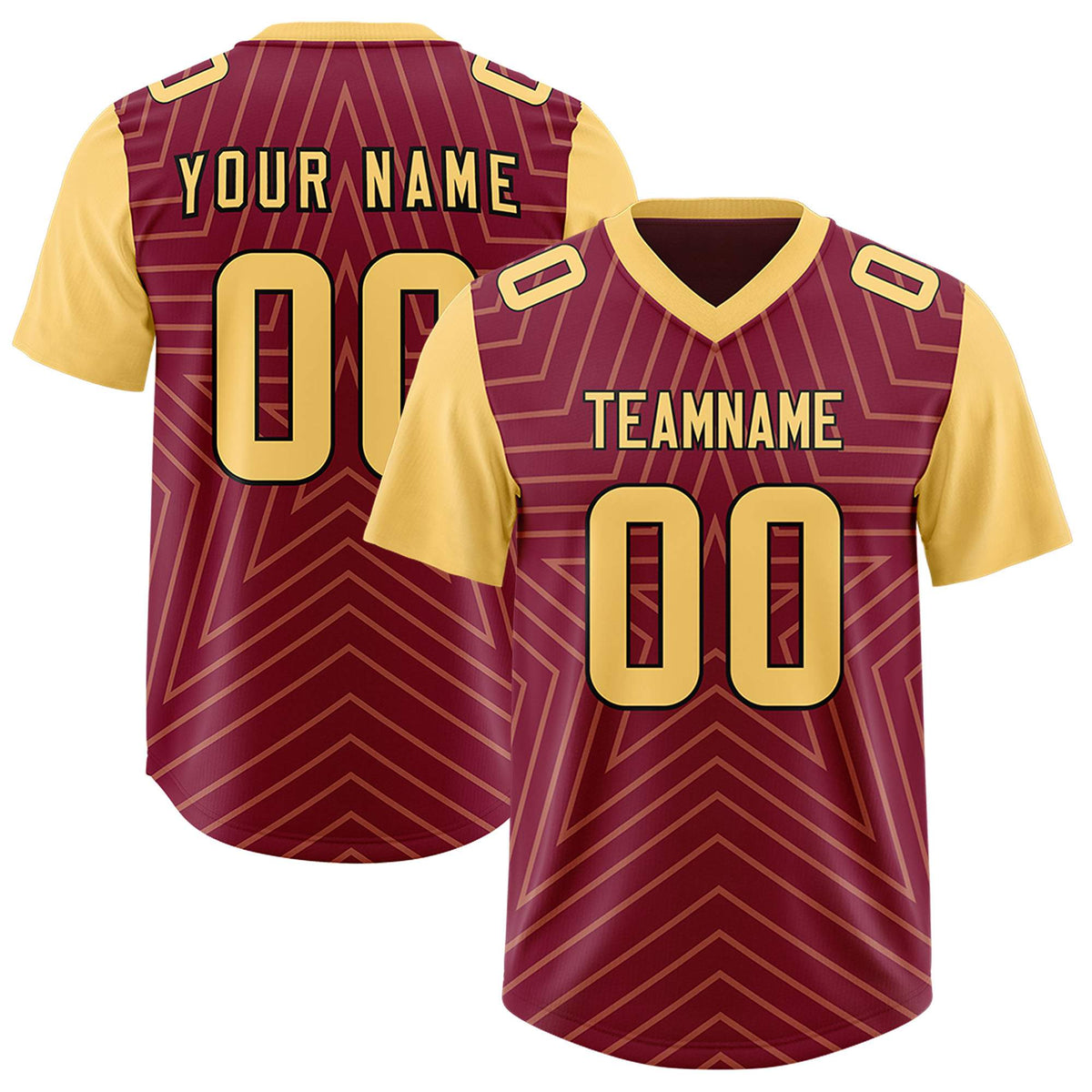 Custom Cardinal Khaki Personalized Star Pattern Raglan Sleeves Authentic Football Jersey