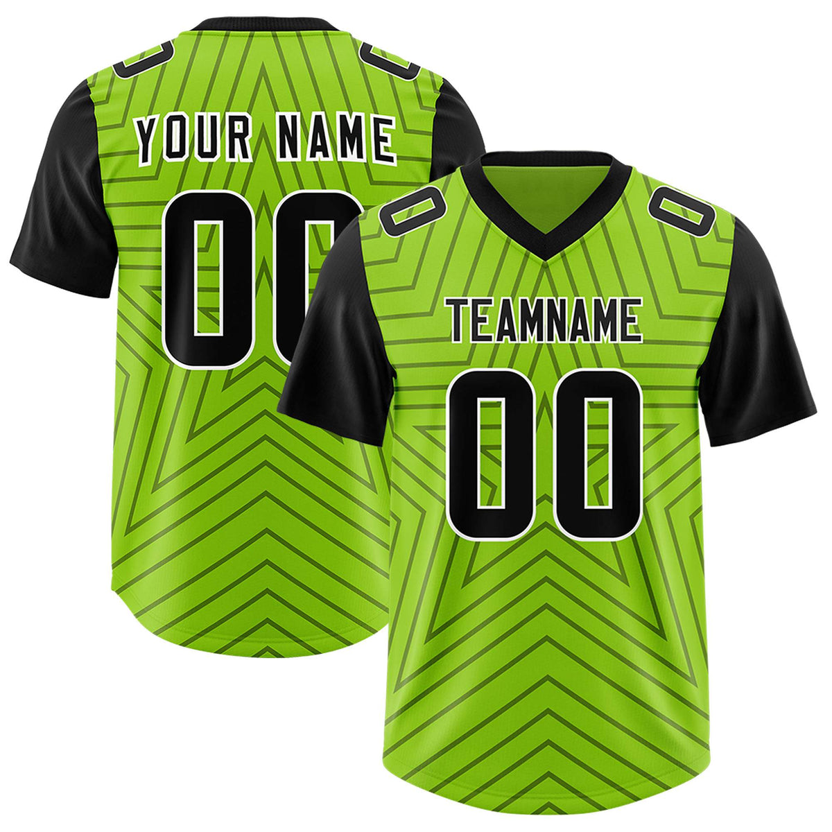 Custom Neon Green Black Personalized Star Pattern Raglan Sleeves Authentic Football Jersey