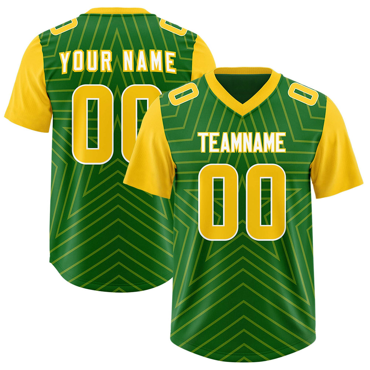 Custom Kelly Green Gold Personalized Star Pattern Raglan Sleeves Authentic Football Jersey
