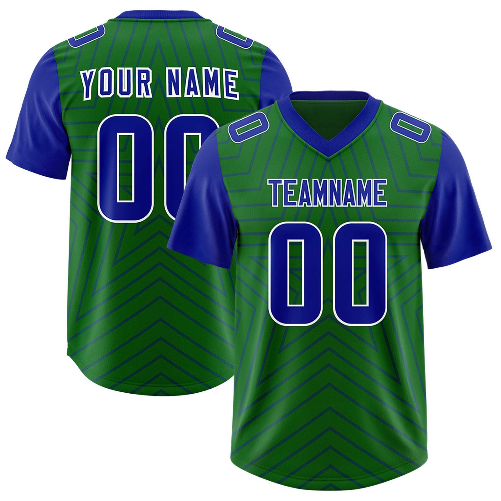Custom Kelly Green Royal Personalized Star Pattern Raglan Sleeves Authentic Football Jersey