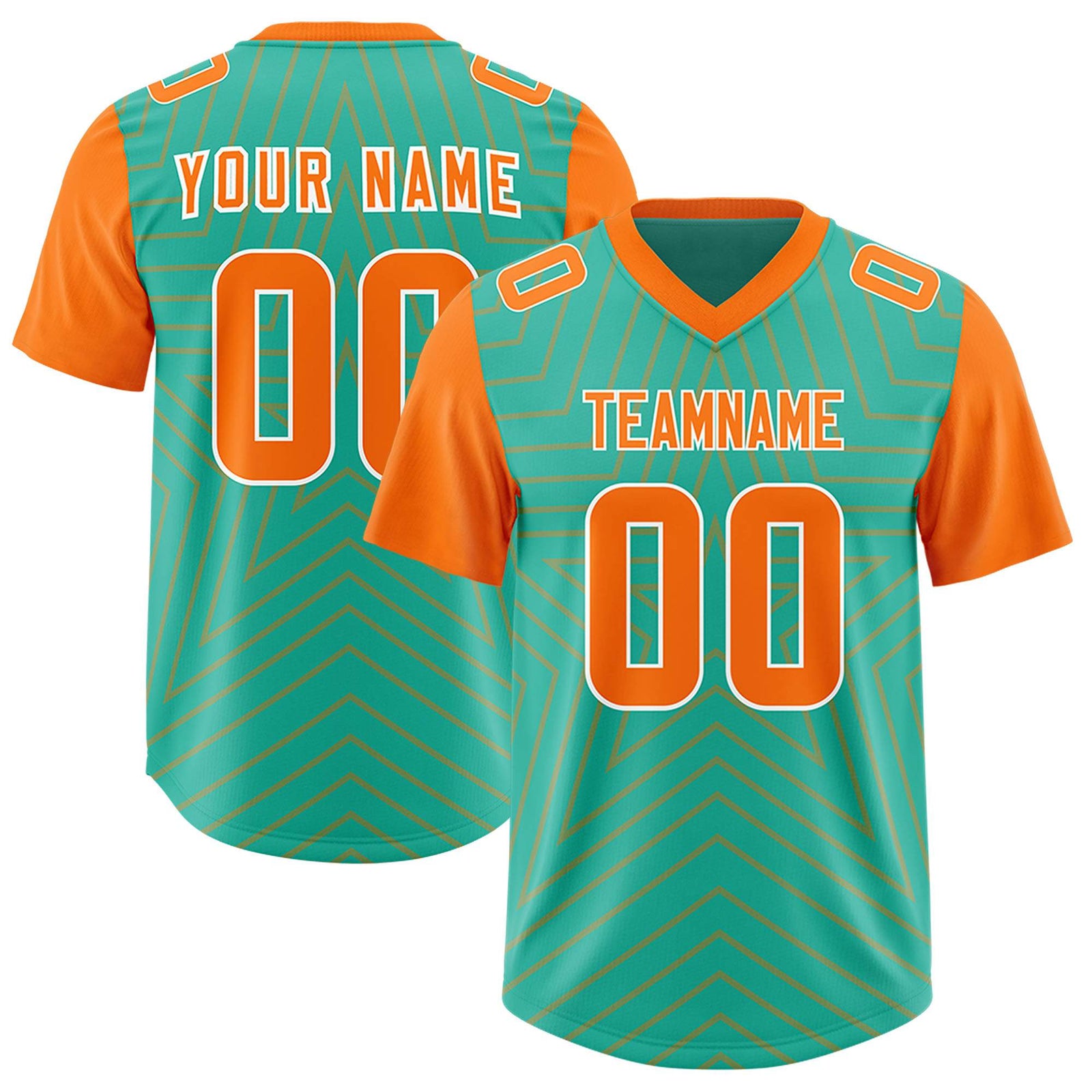 Custom Bright Green Orange Personalized Star Pattern Raglan Sleeves Authentic Football Jersey