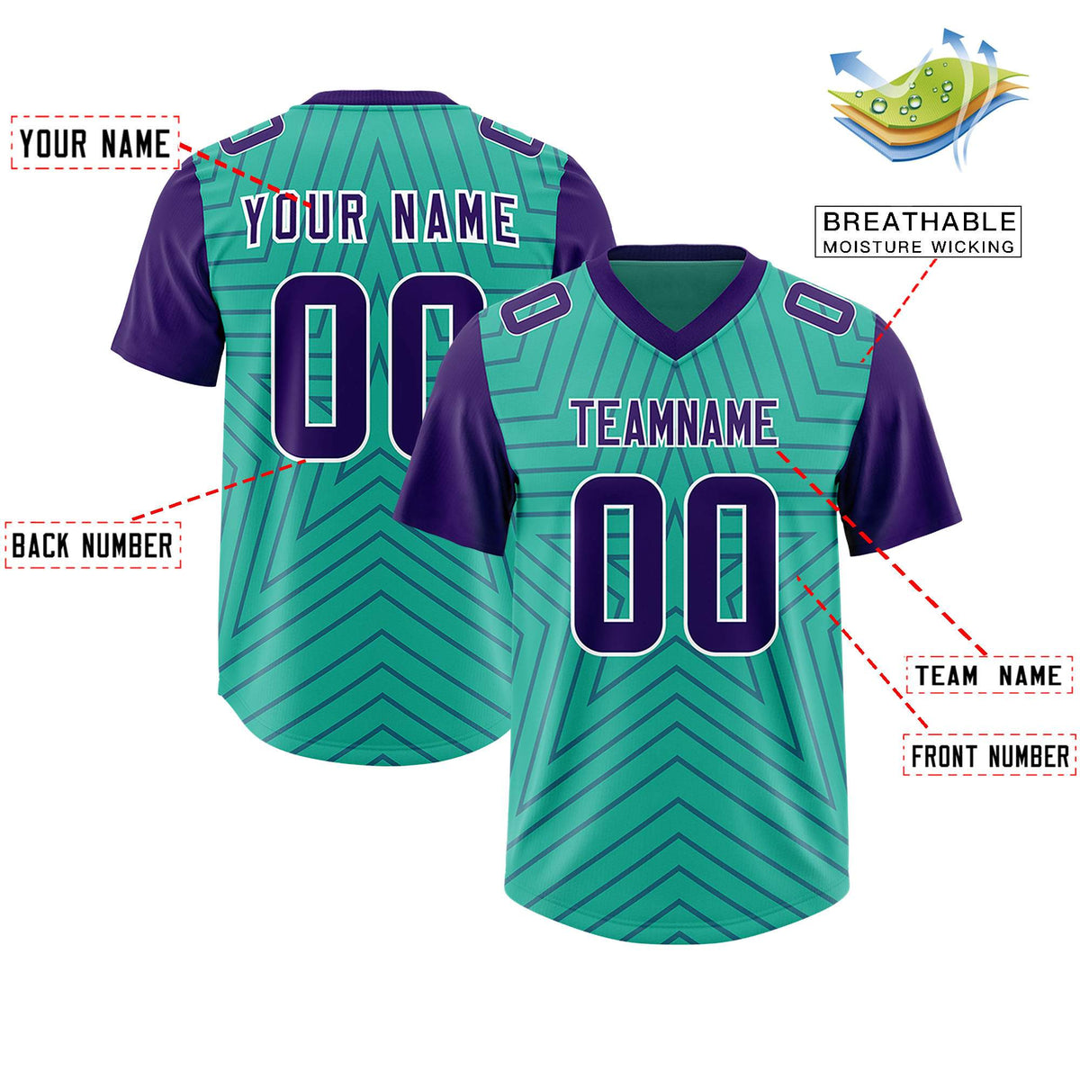 Custom Bright Green Purple Personalized Star Pattern Raglan Sleeves Authentic Football Jersey