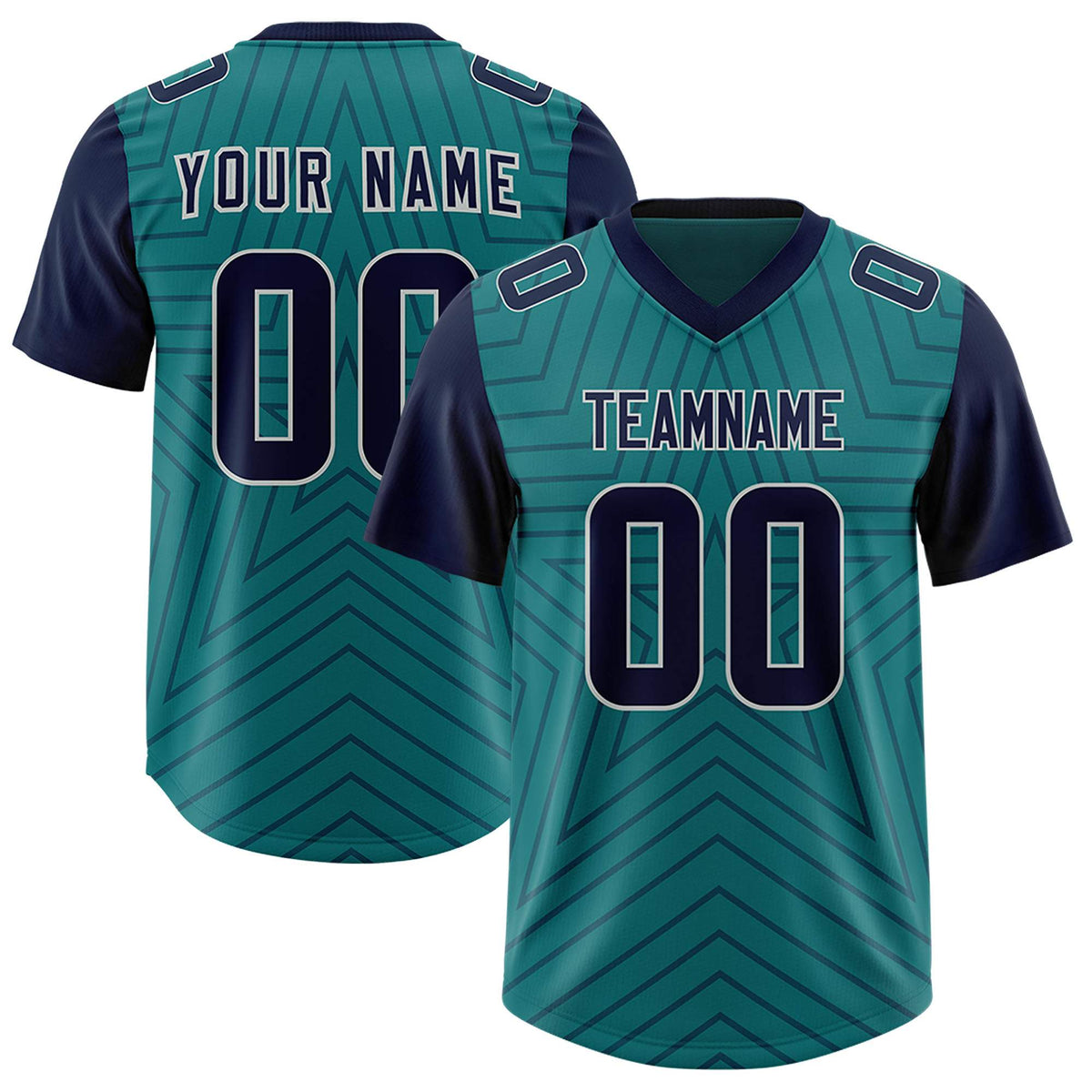 Custom Aqua Navy Personalized Star Pattern Raglan Sleeves Authentic Football Jersey
