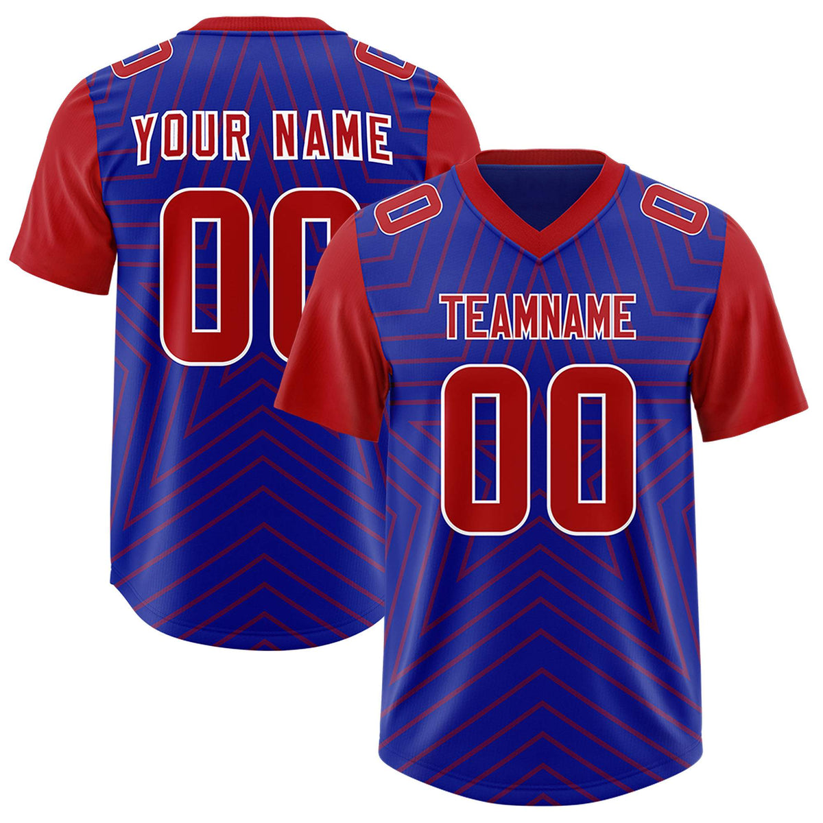 Custom Royal Red Personalized Star Pattern Raglan Sleeves Authentic Football Jersey