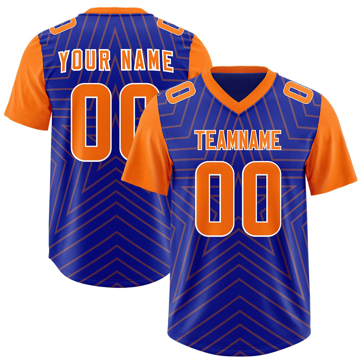Custom Royal Orange Personalized Star Pattern Raglan Sleeves Authentic Football Jersey