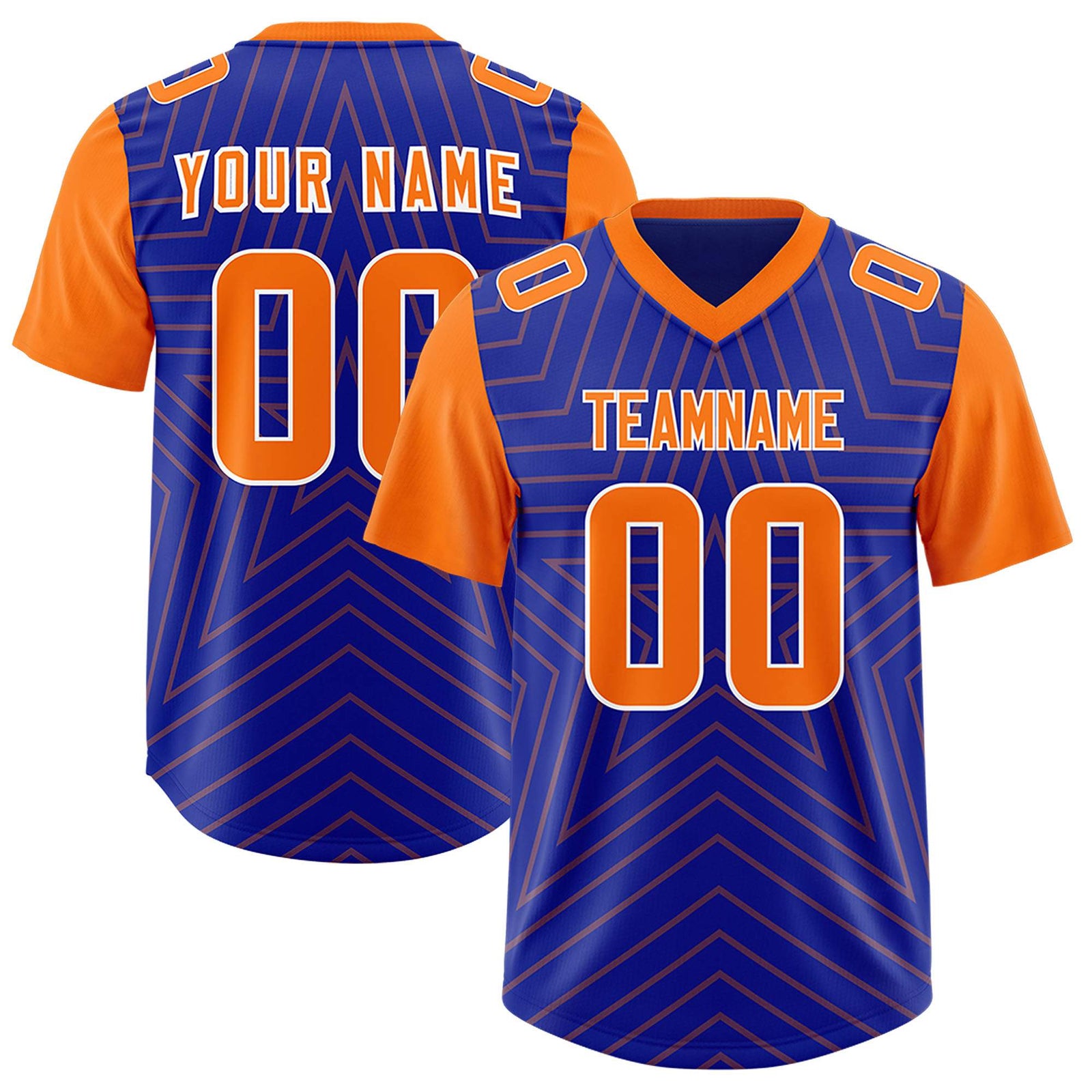 Custom Royal Orange Personalized Star Pattern Raglan Sleeves Authentic Football Jersey