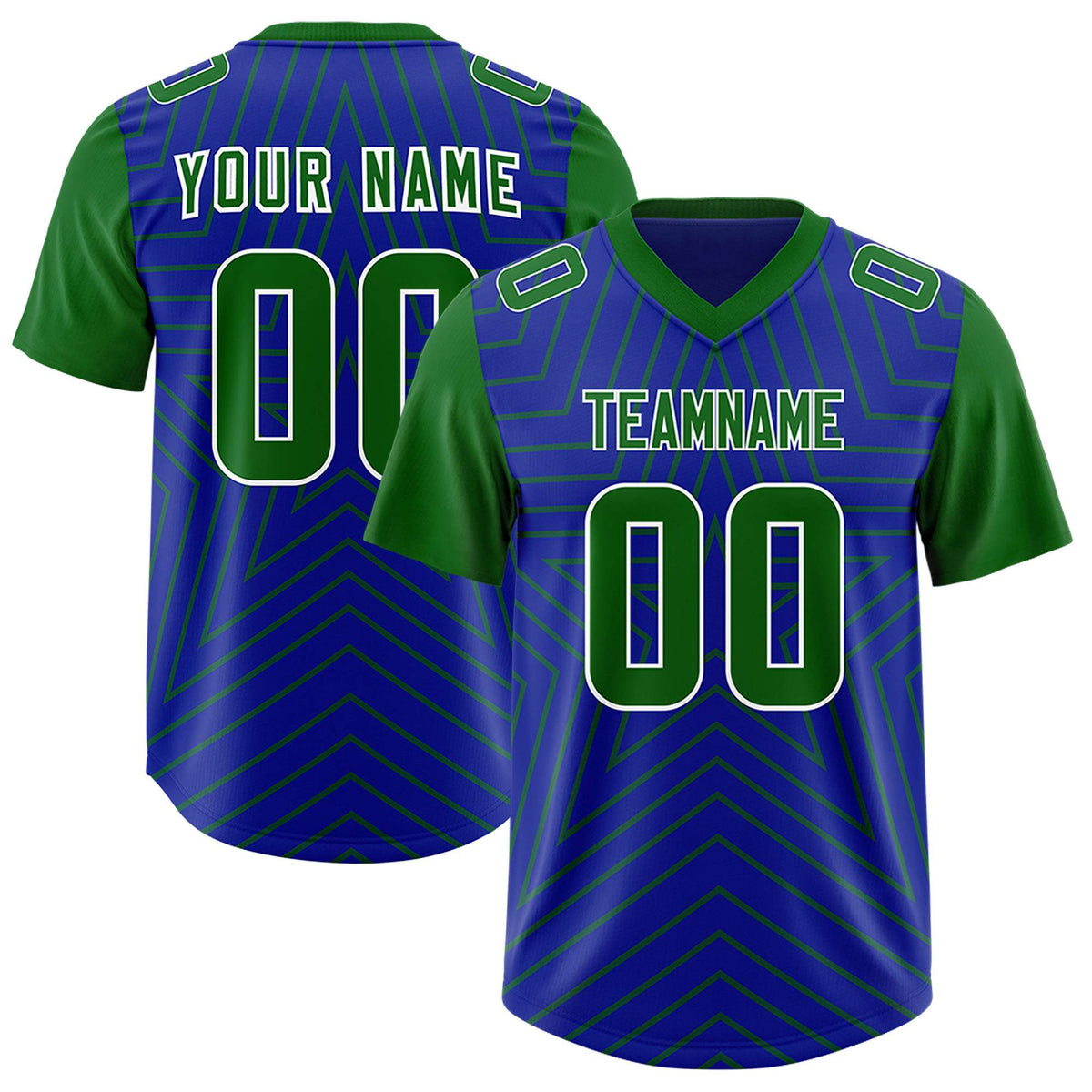 Custom Royal Kelly Green Personalized Star Pattern Raglan Sleeves Authentic Football Jersey