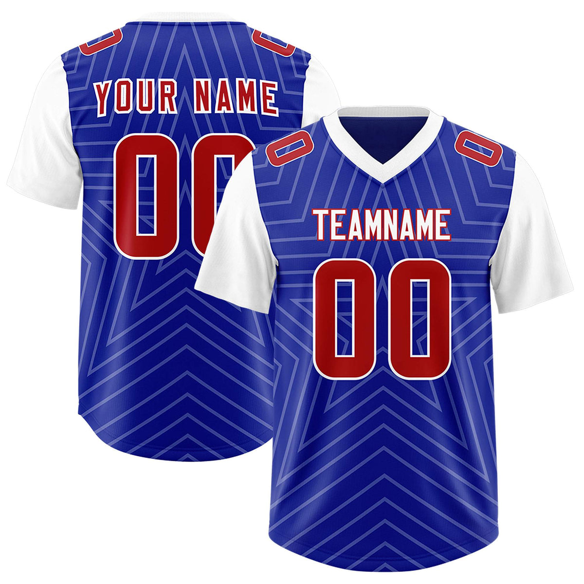 Custom Royal White Personalized Star Pattern Raglan Sleeves Authentic Football Jersey