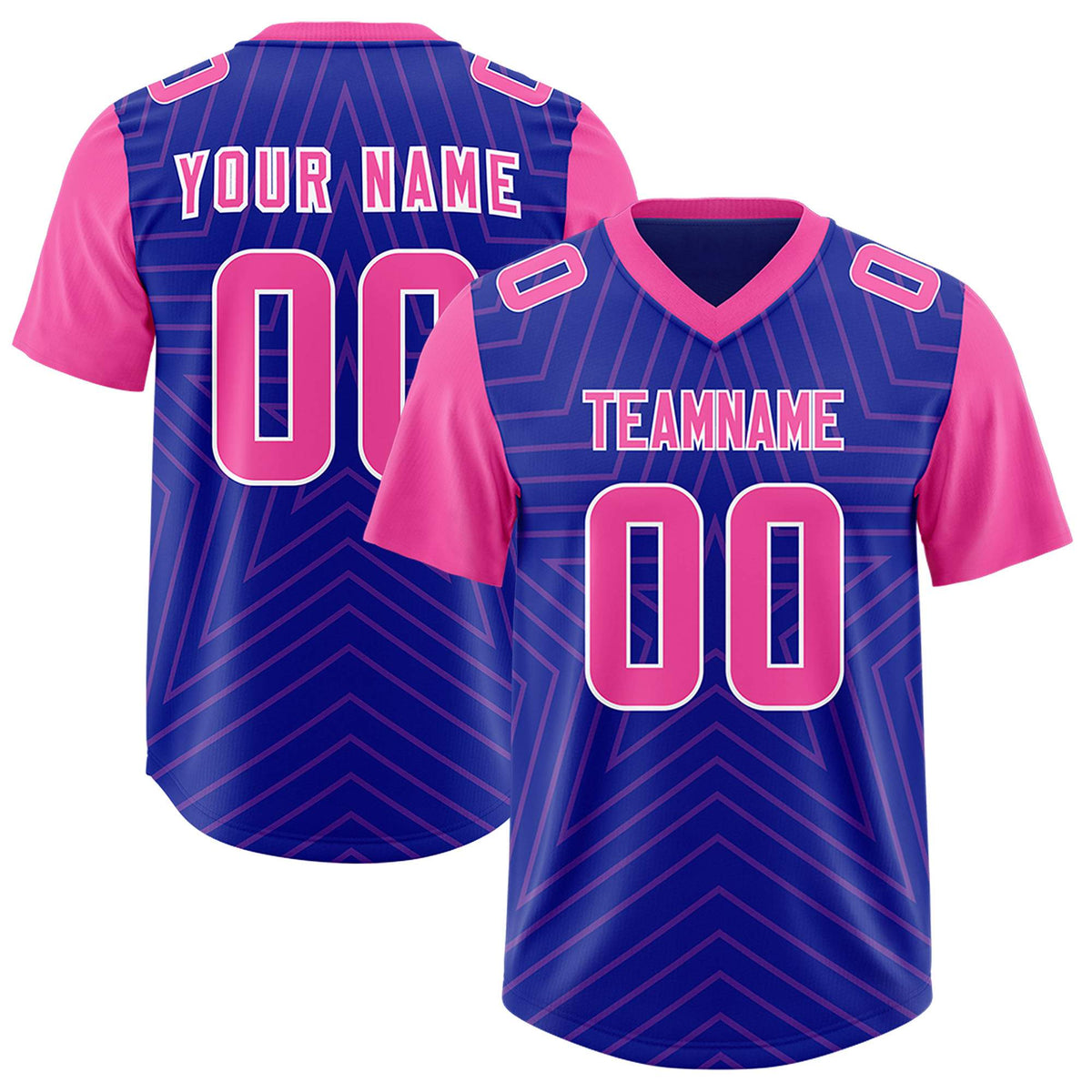 Custom Royal Pink Personalized Star Pattern Raglan Sleeves Authentic Football Jersey