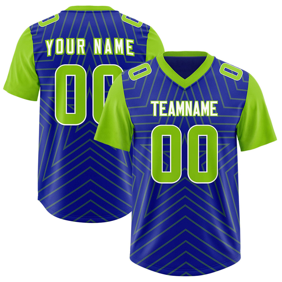 Custom Royal Neon Green Personalized Star Pattern Raglan Sleeves Authentic Football Jersey