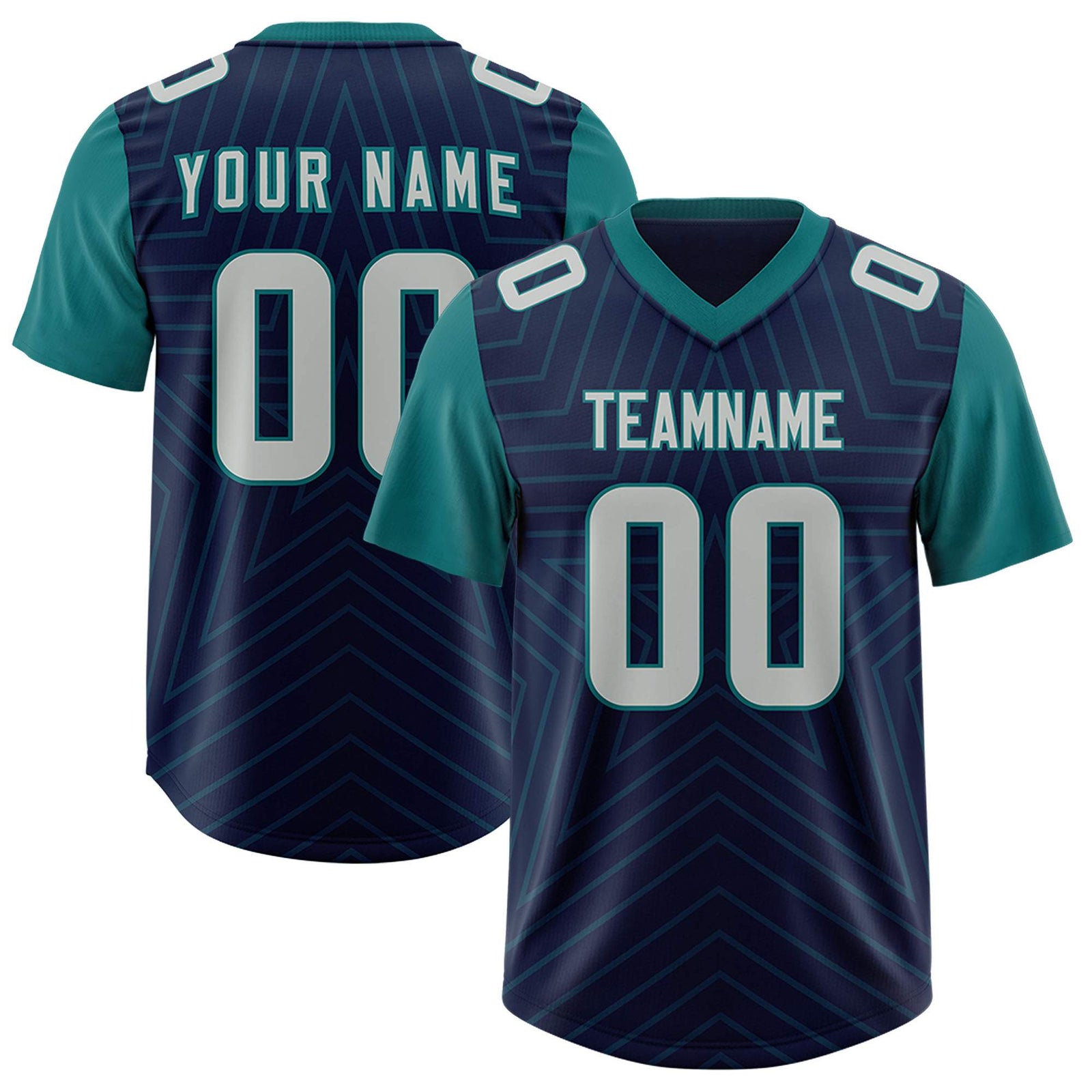 Custom Navy Aqua Personalized Star Pattern Raglan Sleeves Authentic Football Jersey