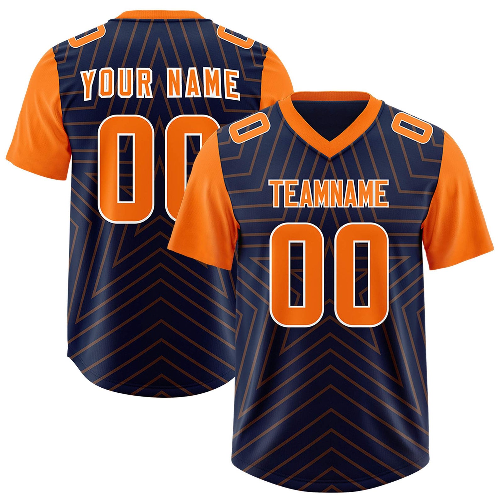 Custom Navy Orange Personalized Star Pattern Raglan Sleeves Authentic Football Jersey