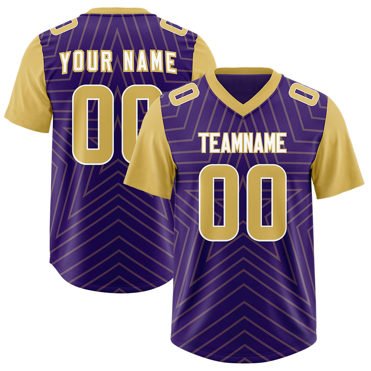 Custom Purple Old Gold Personalized Star Pattern Raglan Sleeves Authentic Football Jersey