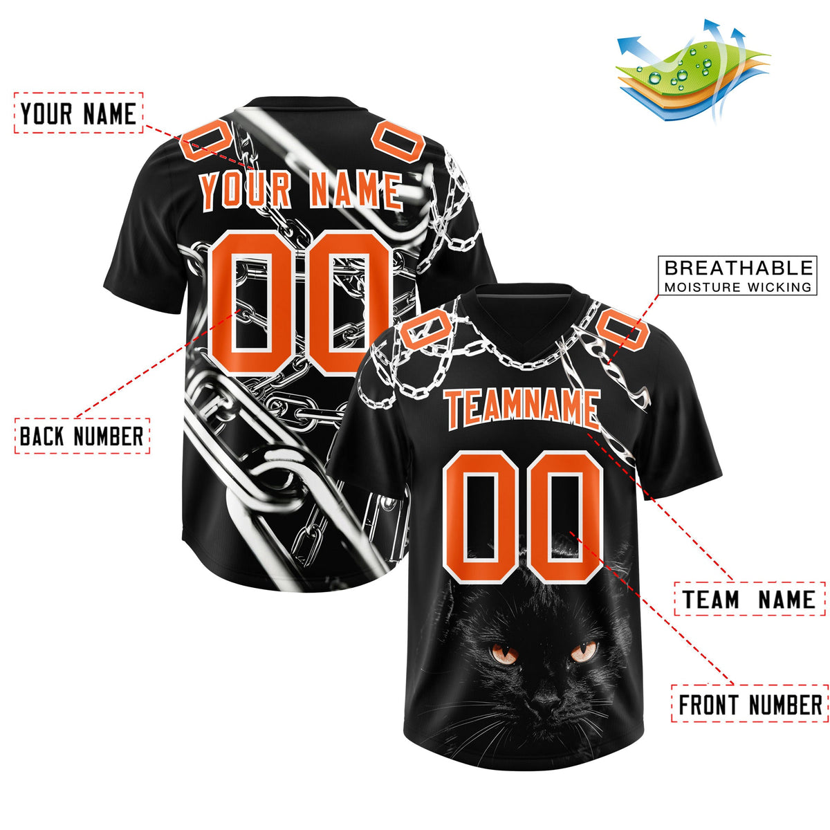 Custom Black Orange Graffiti Pattern Chains Football Jersey| KXKSHOP