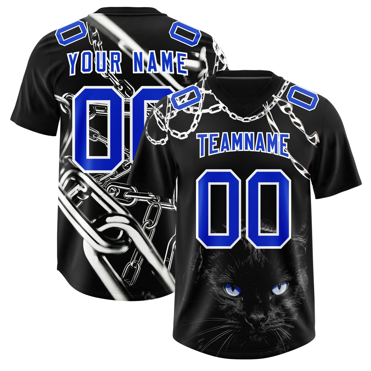 Custom Black Blue Graffiti Pattern Chains Football Jersey| KXKSHOP