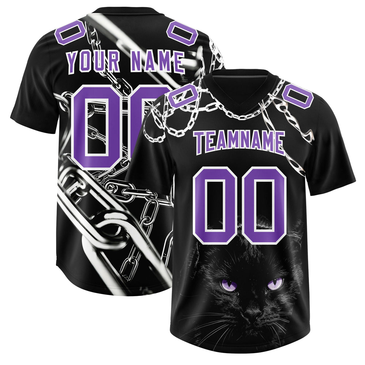 Custom Black Purple Graffiti Pattern Chains Football Jersey| KXKSHOP