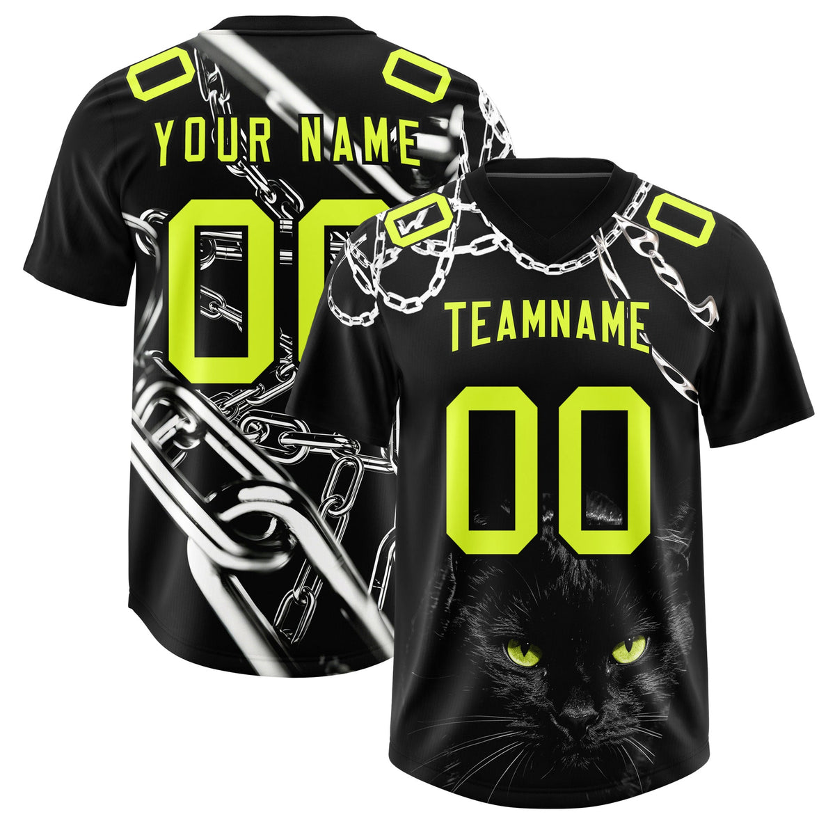 Custom Black Fluorescent Green Graffiti Pattern Chains Football Jersey| KXKSHOP
