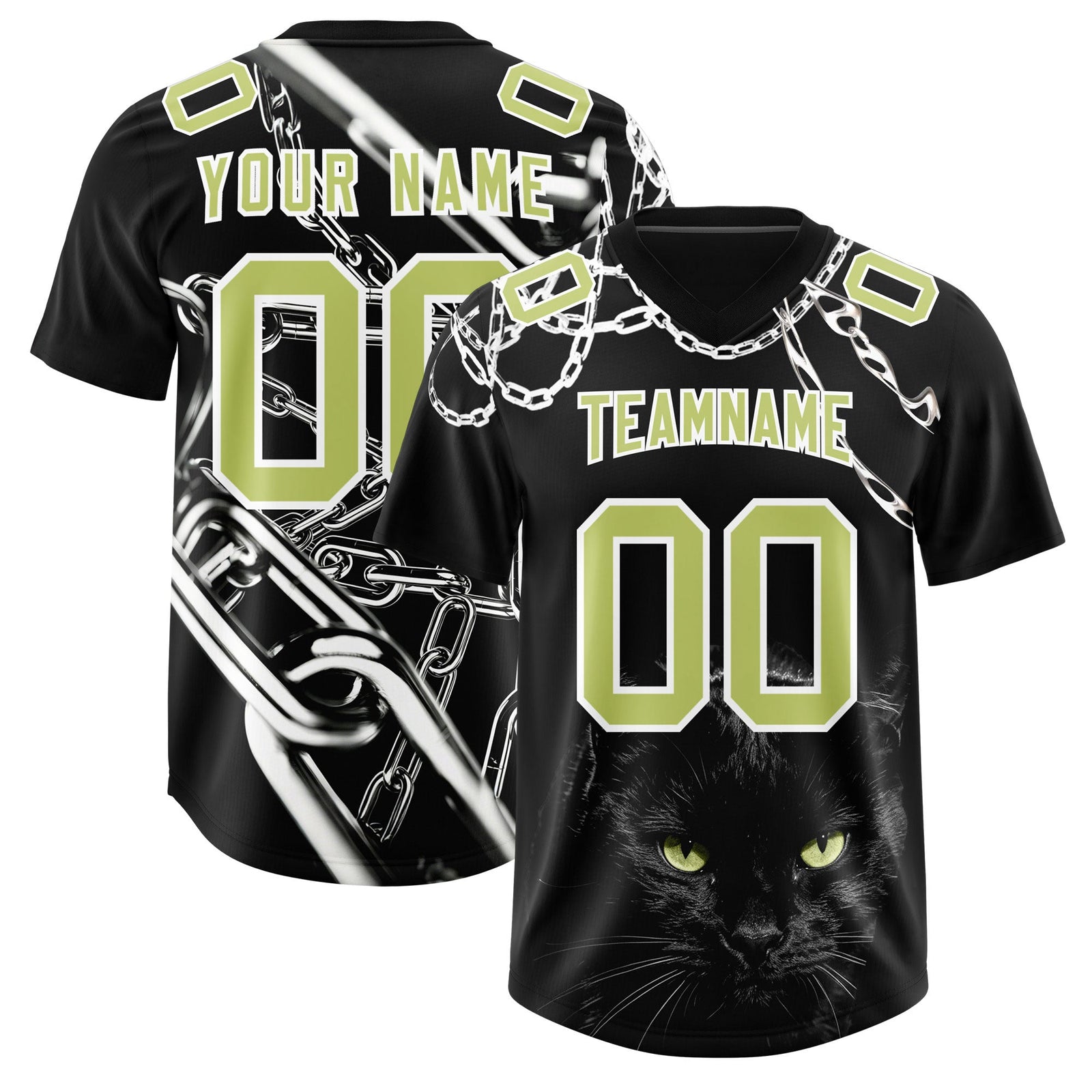 Custom Black Champagne Graffiti Pattern Chains Football Jersey| KXKSHOP