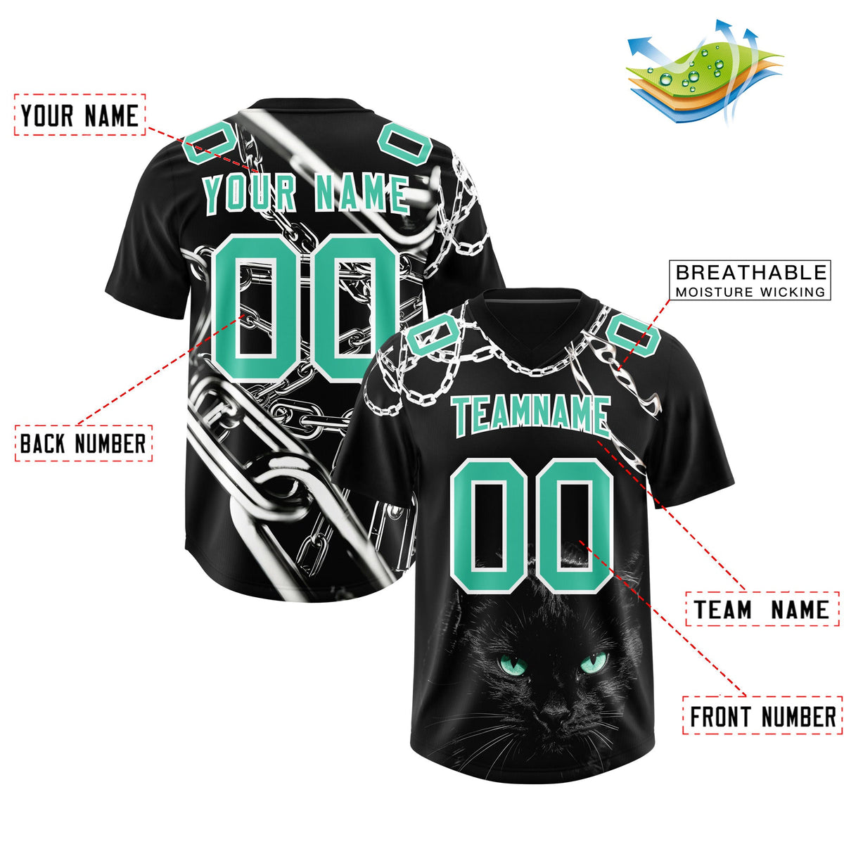 Custom Black Green Graffiti Pattern Chains Football Jersey| KXKSHOP