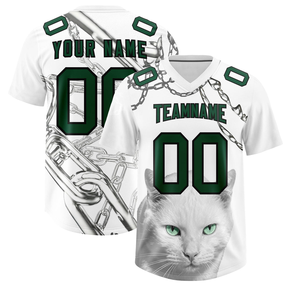 Custom White Kelly Green Graffiti Pattern Chains Football Jersey| KXKSHOP
