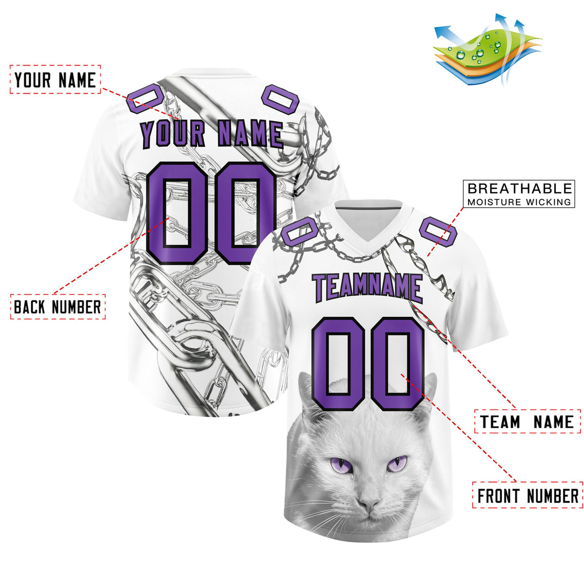 Custom White Purple Graffiti Pattern Chains Football Jersey| KXKSHOP