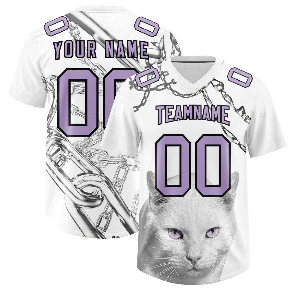 Custom White Light Purple Graffiti Pattern Chains Football Jersey| KXKSHOP