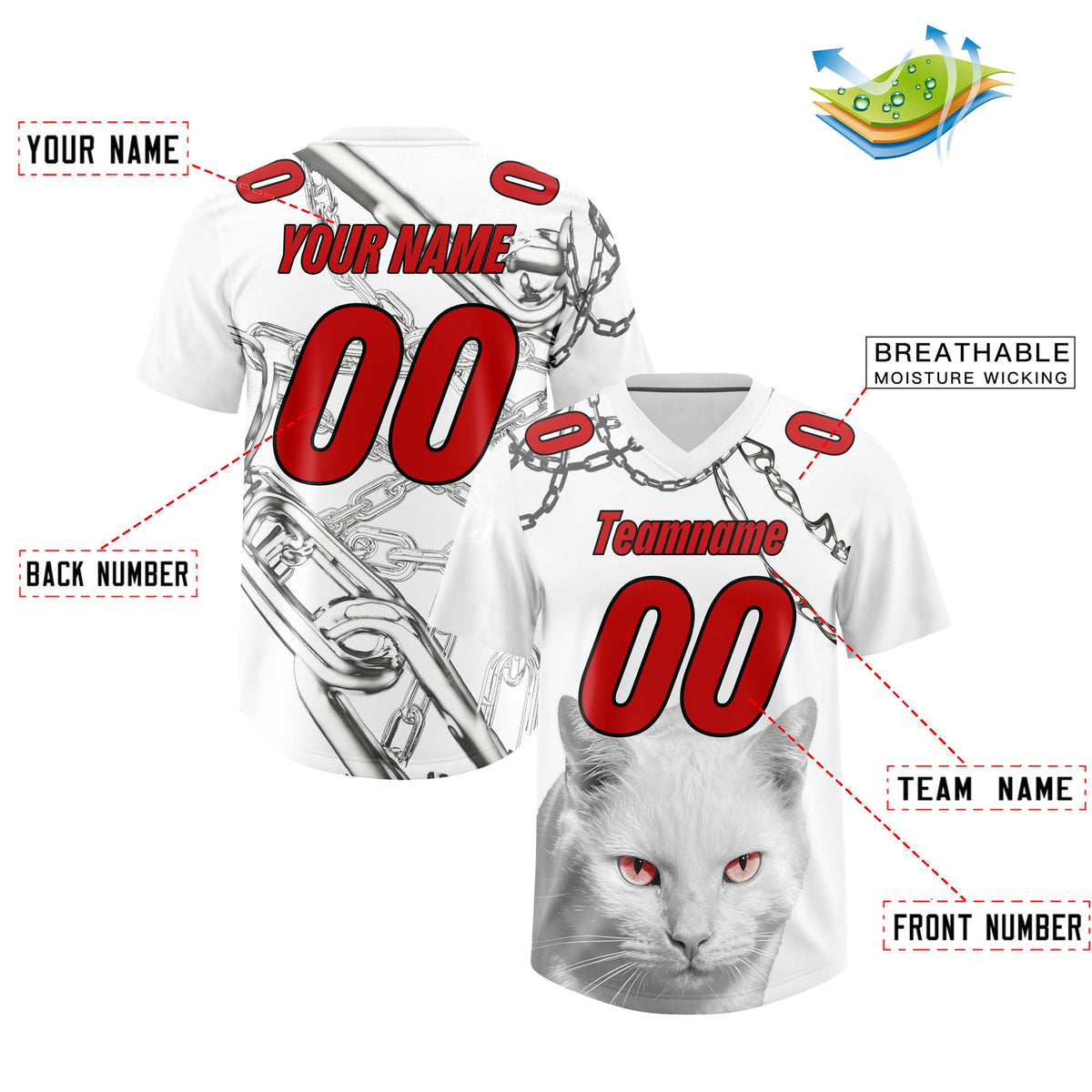 Custom White Red Graffiti Pattern Chains Football Jersey| KXKSHOP