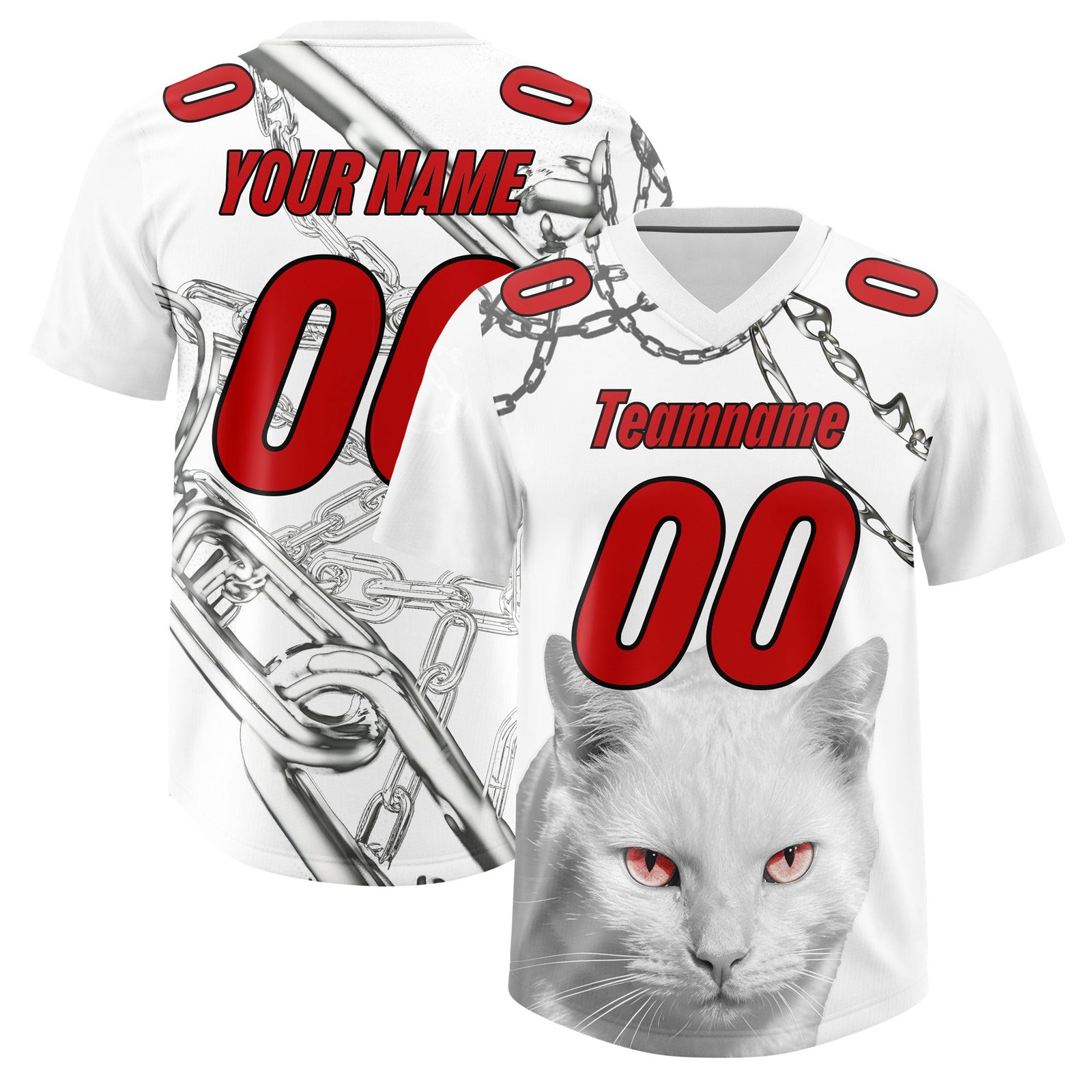 Custom White Red Graffiti Pattern Chains Football Jersey| KXKSHOP