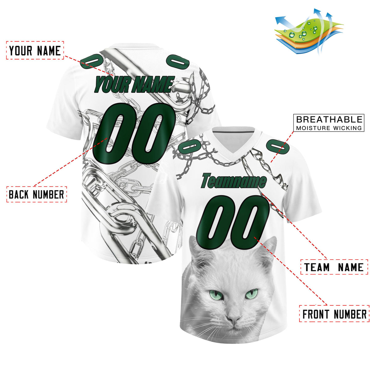 Custom White Kelly Green Graffiti Pattern Chains Football Jersey| KXKSHOP