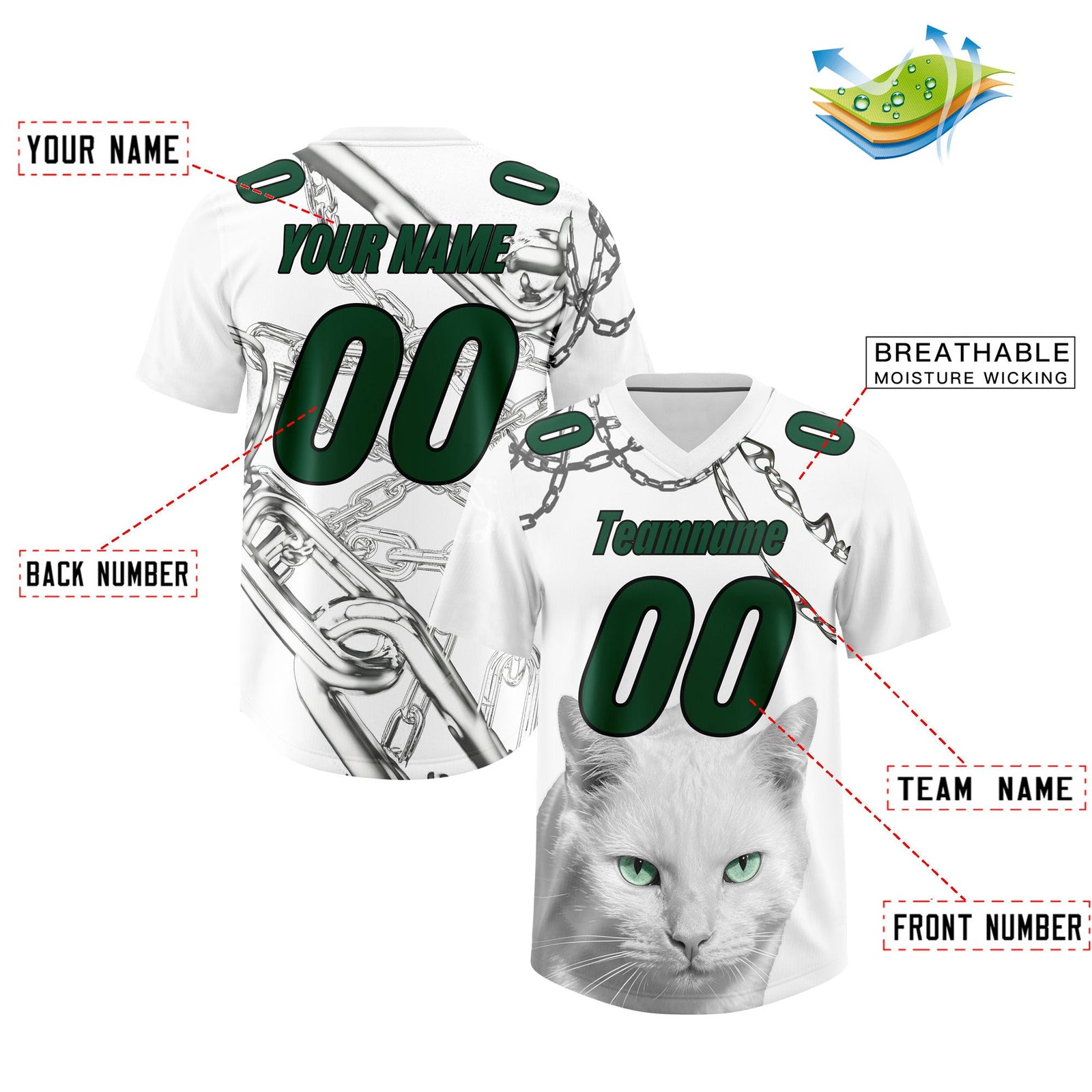 Custom White Kelly Green Graffiti Pattern Chains Football Jersey| KXKSHOP