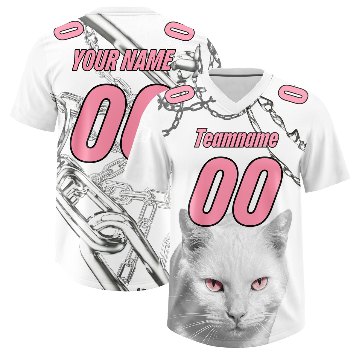 Custom White Light Pink Graffiti Pattern Chains Football Jersey| KXKSHOP