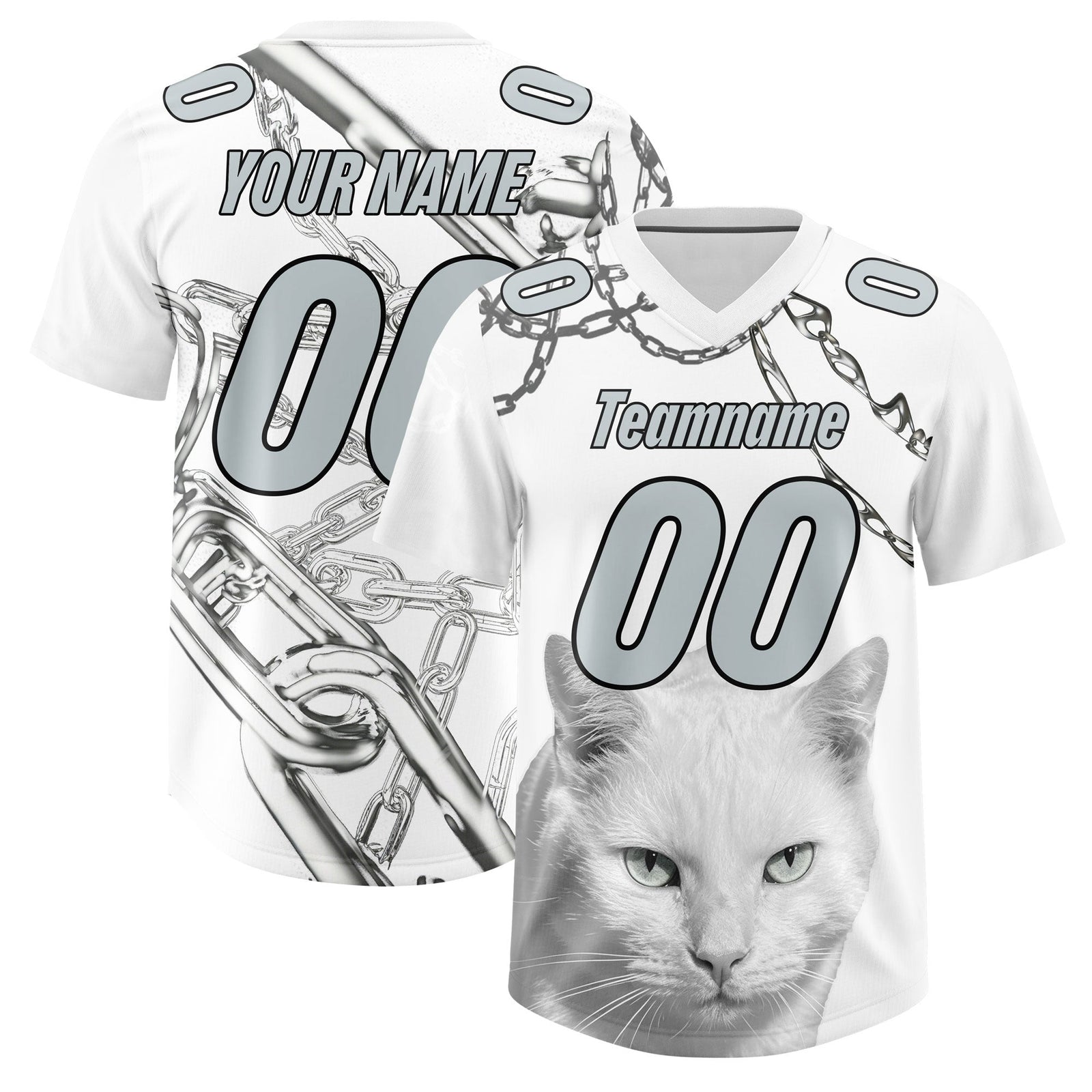 Custom White Silver Graffiti Pattern Chains Football Jersey| KXKSHOP