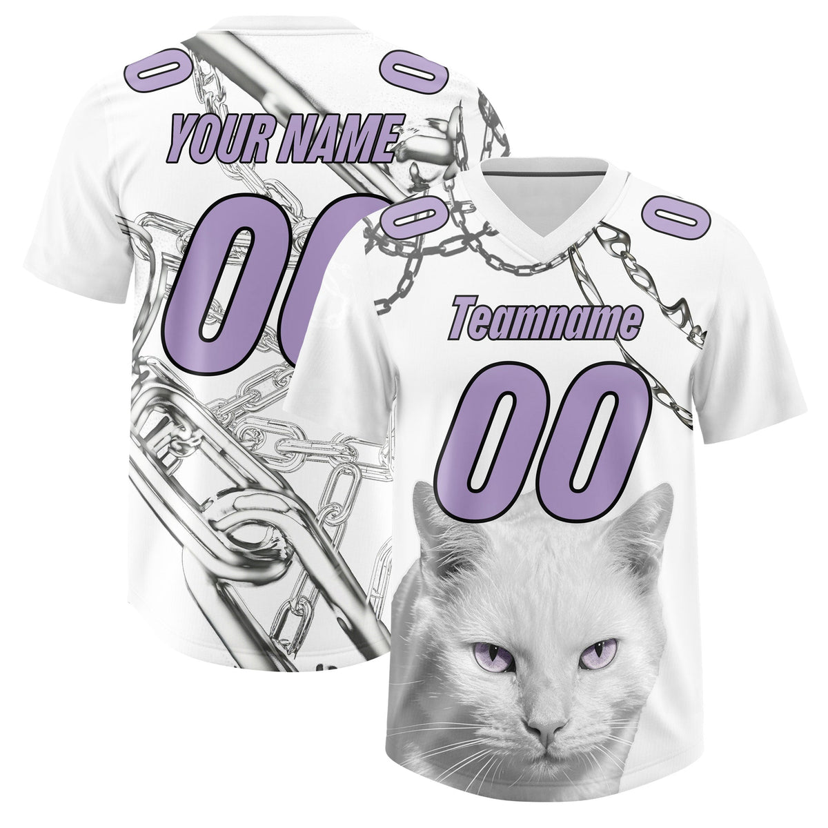 Custom White Light Purple Graffiti Pattern Chains Football Jersey| KXKSHOP