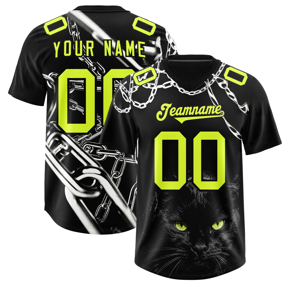 Custom Black Fluorescent Green Graffiti Pattern Chains Football Jersey| KXKSHOP