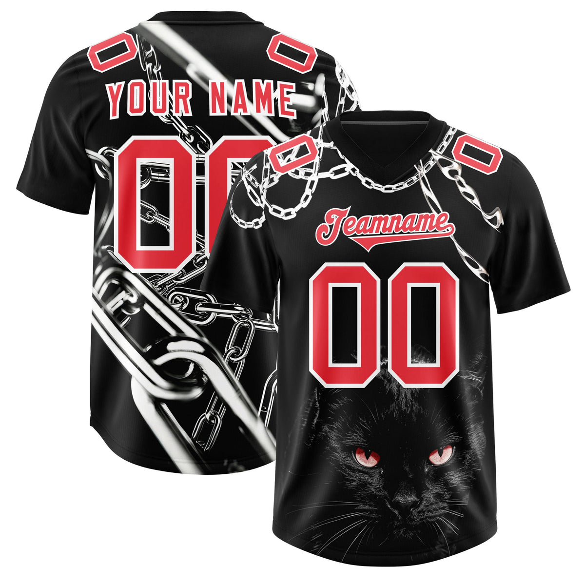 Custom Black Light Red Graffiti Pattern Chains Football Jersey| KXKSHOP