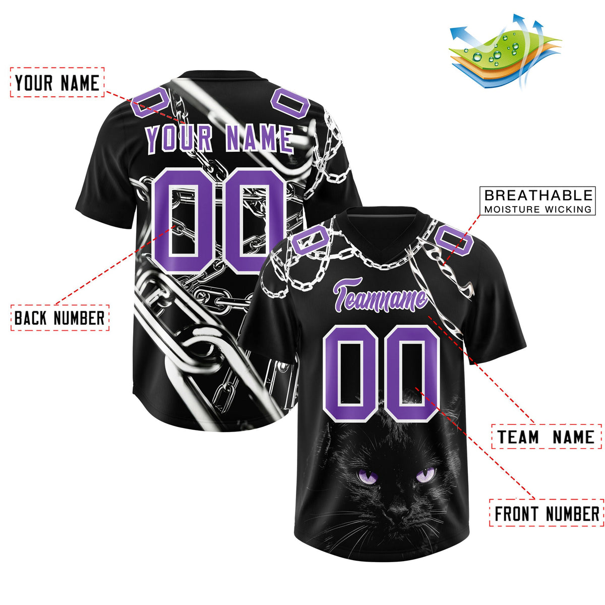 Custom Black Purple Graffiti Pattern Chains Football Jersey| KXKSHOP