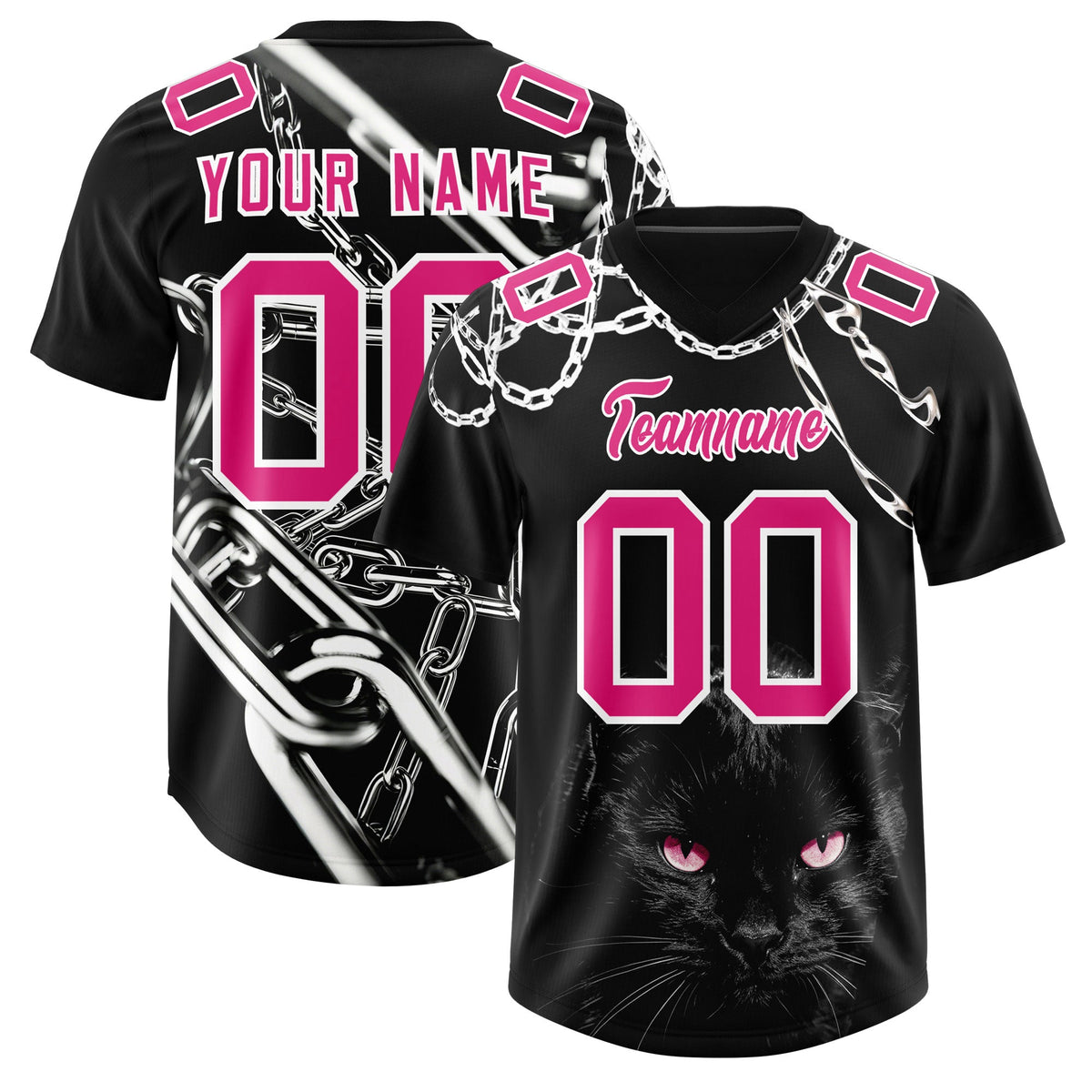 Custom Black Pink Graffiti Pattern Chains Football Jersey| KXKSHOP