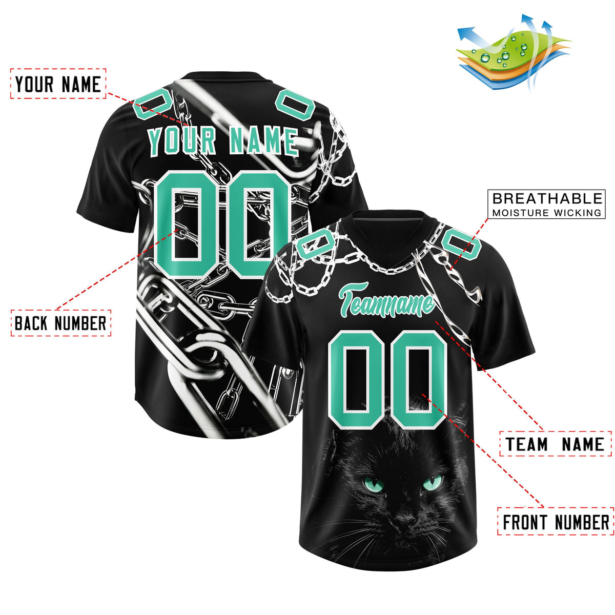 Custom Black Green Graffiti Pattern Chains Football Jersey| KXKSHOP