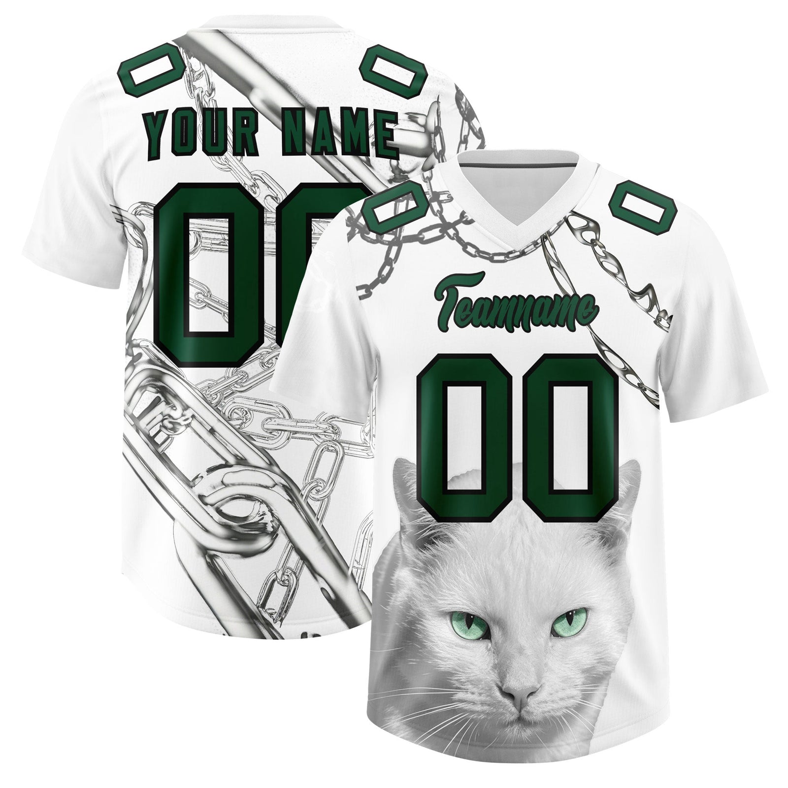 Custom White Kelly Green Graffiti Pattern Chains Football Jersey| KXKSHOP