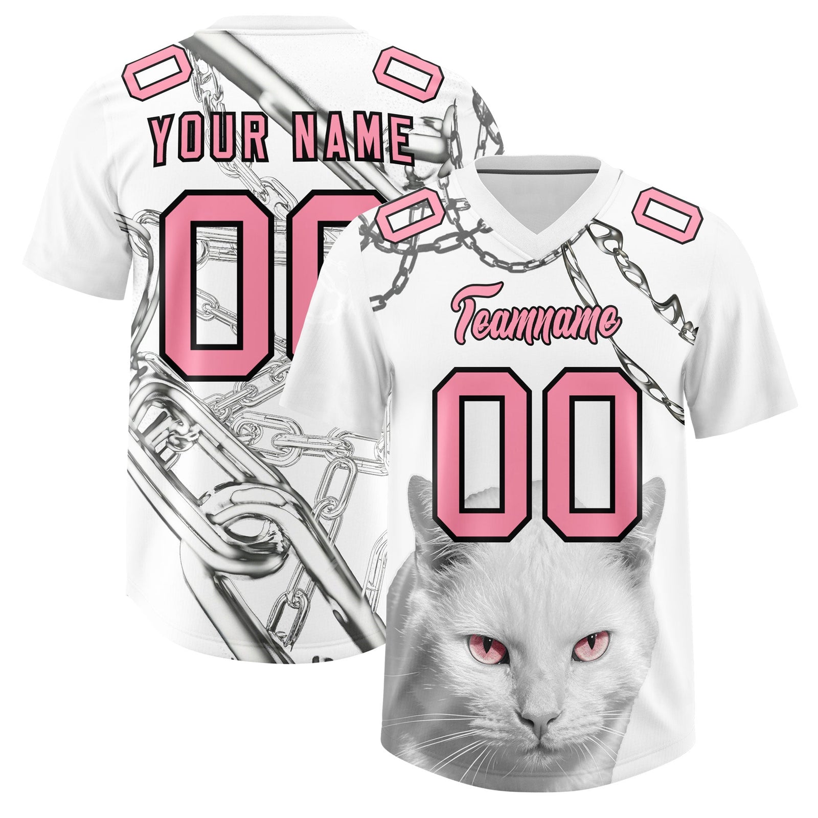 Custom White Light Pink Graffiti Pattern Chains Football Jersey| KXKSHOP