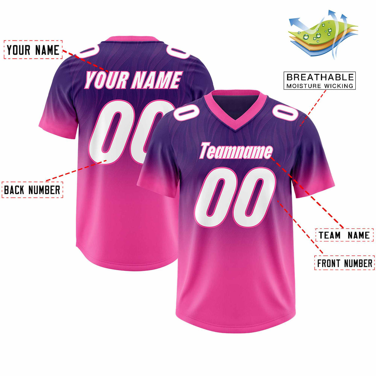 Custom Purple Pink Gradient Fashion Outdoor Authentic Football Jersey