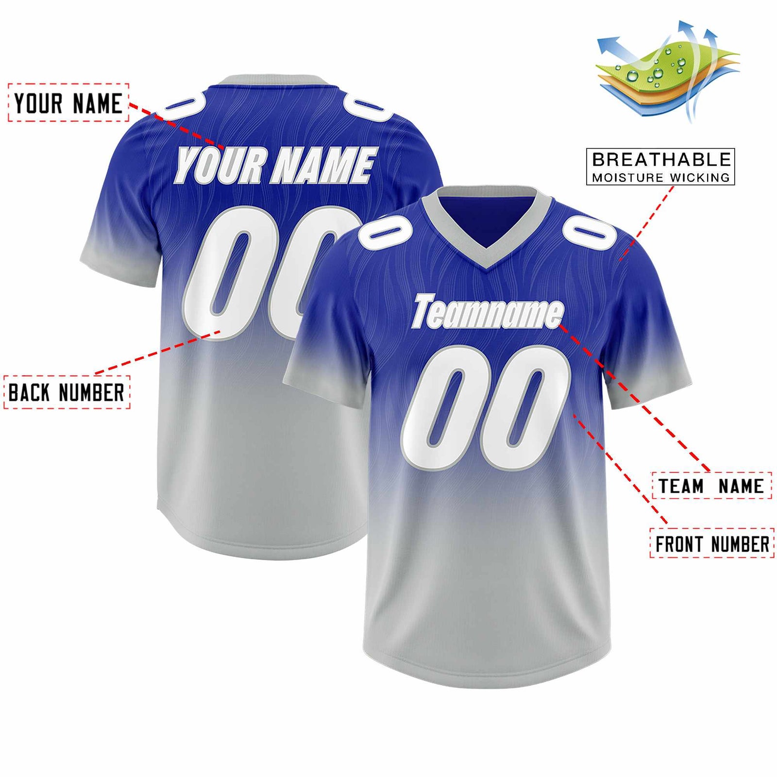 Custom Royal Gray Gradient Fashion Outdoor Authentic Football Jersey