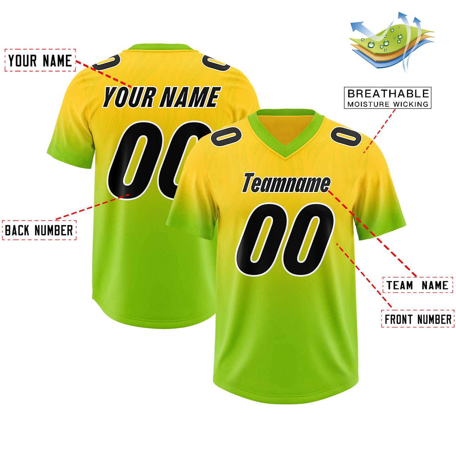 Custom Gold Neon Green Gradient Fashion Outdoor Authentic Football Jersey