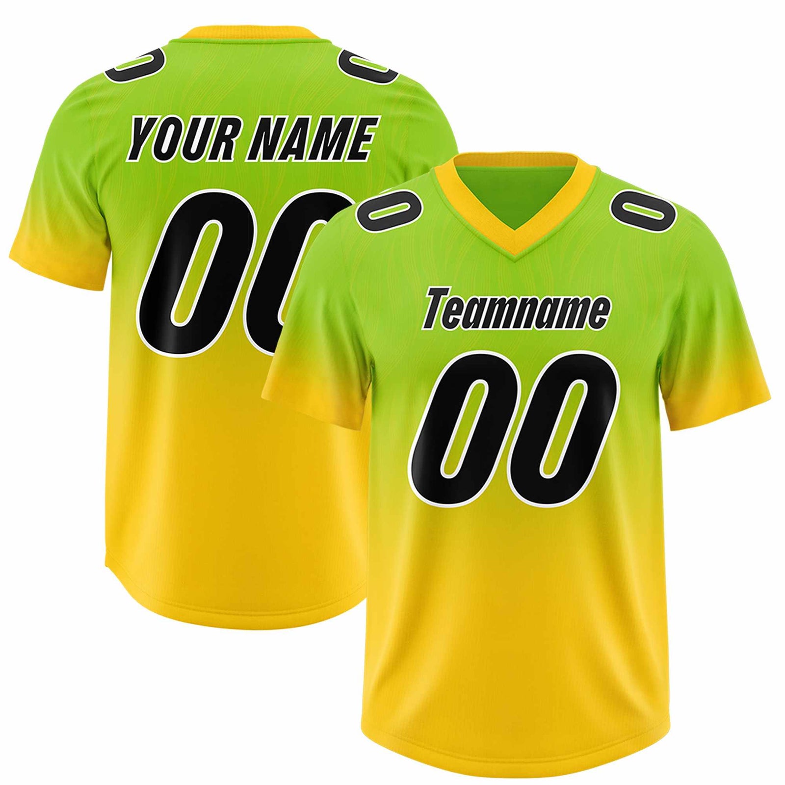 Custom Neon Green Gold Gradient Fashion Outdoor Authentic Football Jersey