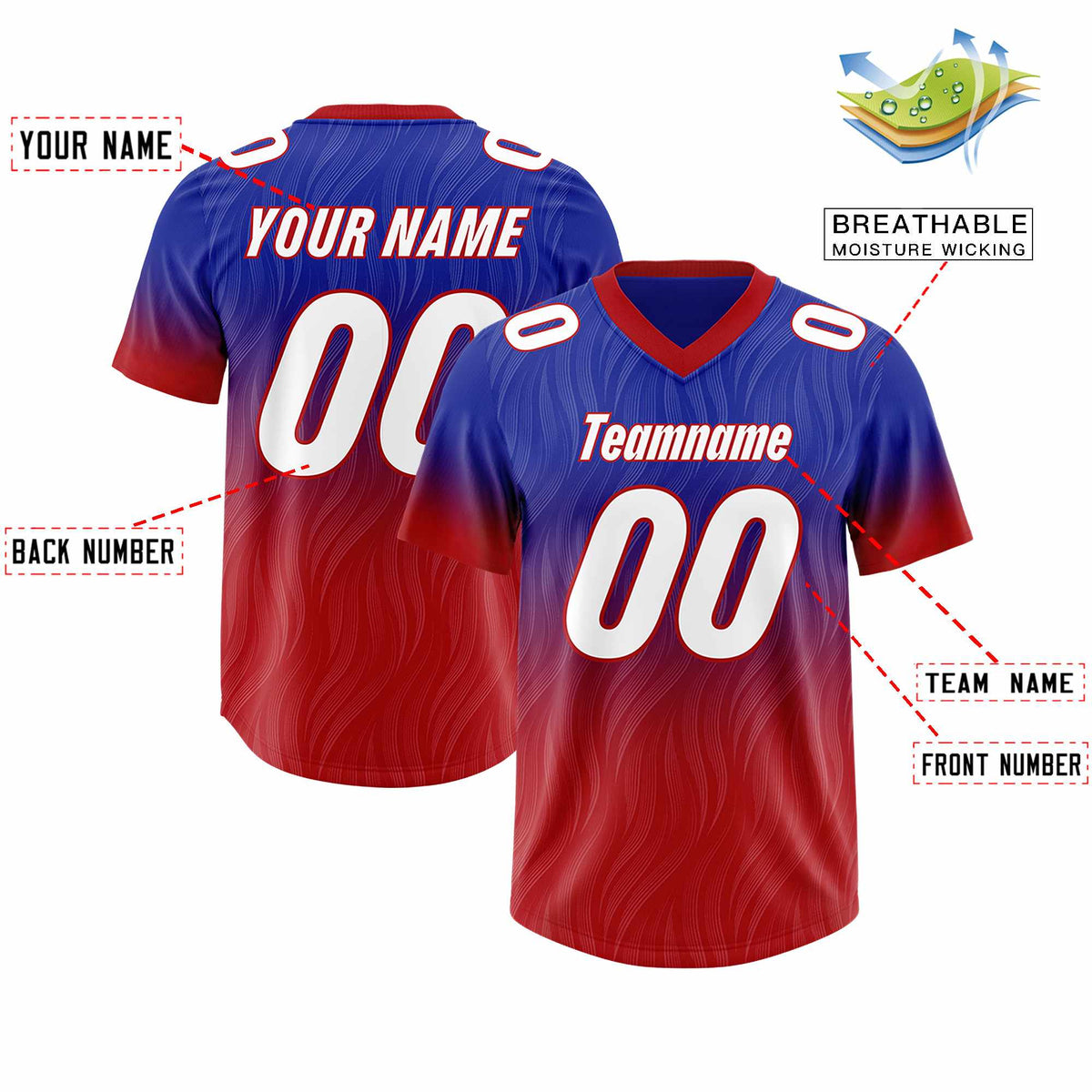 Custom Royal Red Gradient Fashion Outdoor Authentic Football Jersey