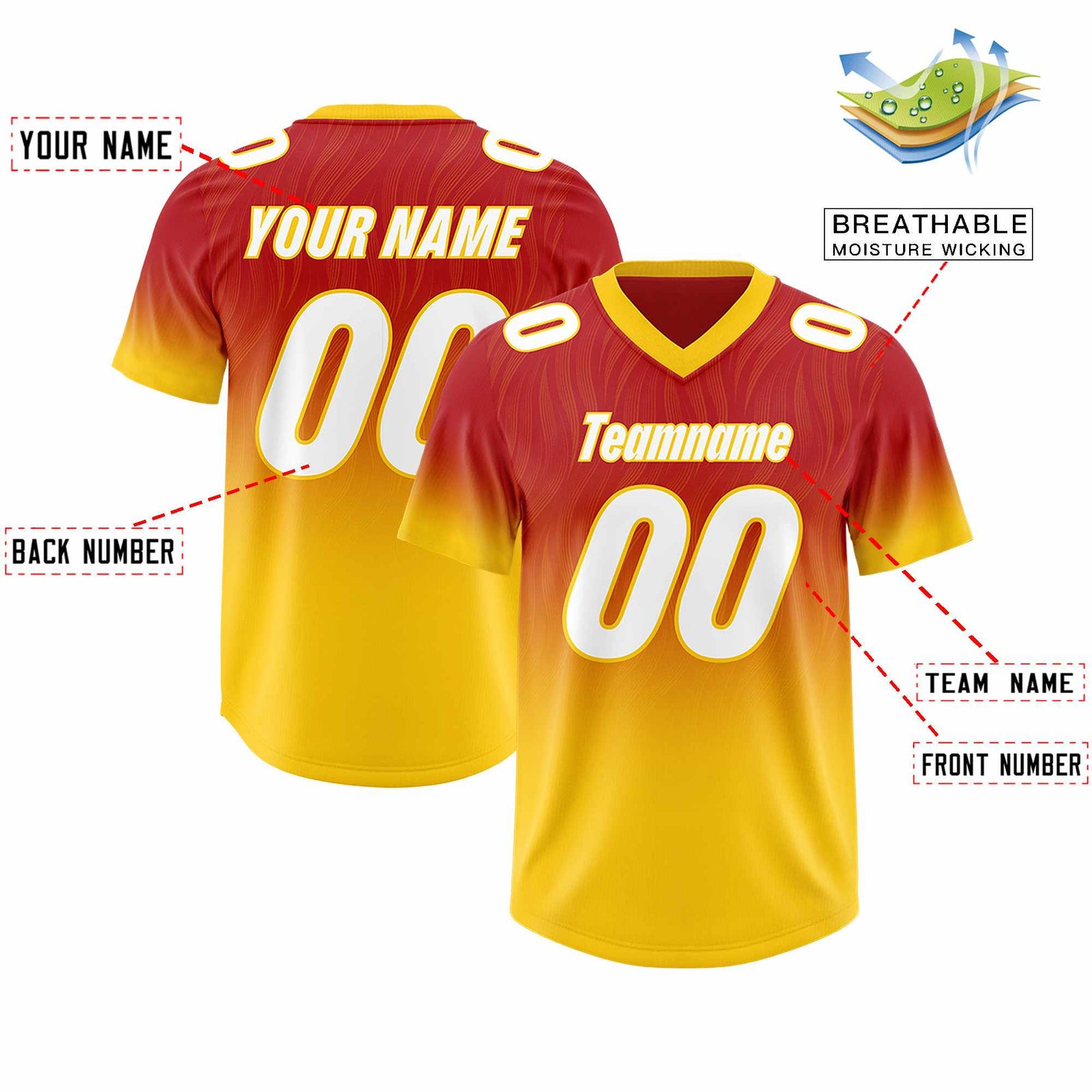 Custom Red Gold Gradient Fashion Outdoor Authentic Football Jersey
