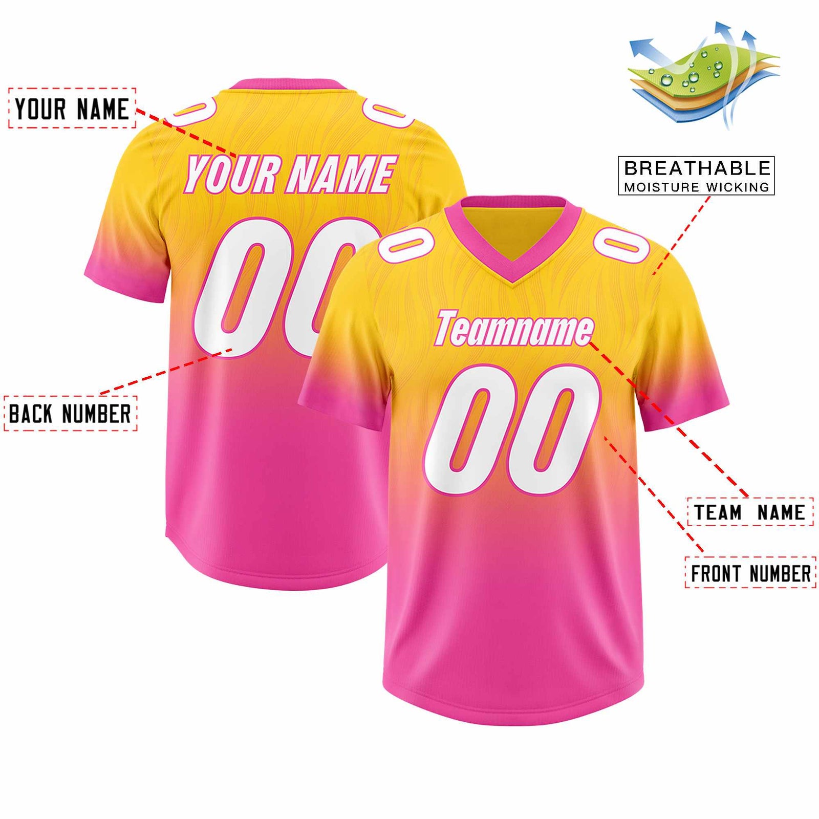 Custom Gold Pink Gradient Fashion Outdoor Authentic Football Jersey